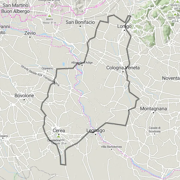 Karten-Miniaturansicht der Radinspiration "Entdeckungstour von Lonigo nach Lobia" in Veneto, Italy. Erstellt vom Tarmacs.app-Routenplaner für Radtouren