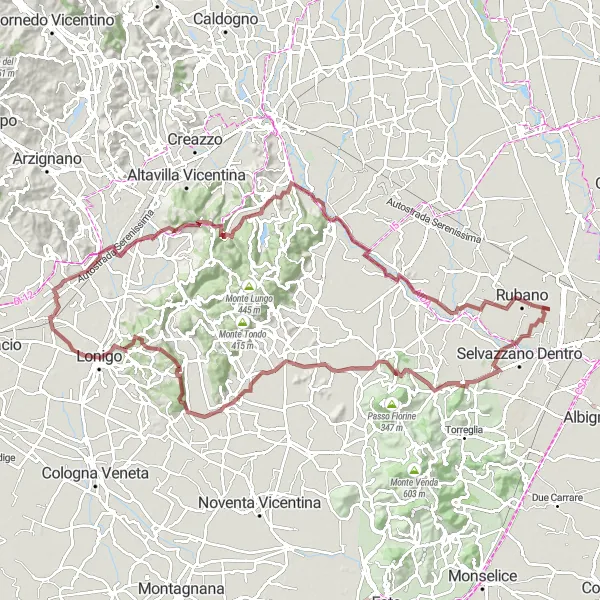 Miniaturní mapa "Gravelová cyklotrasa k Monte Rossu" inspirace pro cyklisty v oblasti Veneto, Italy. Vytvořeno pomocí plánovače tras Tarmacs.app