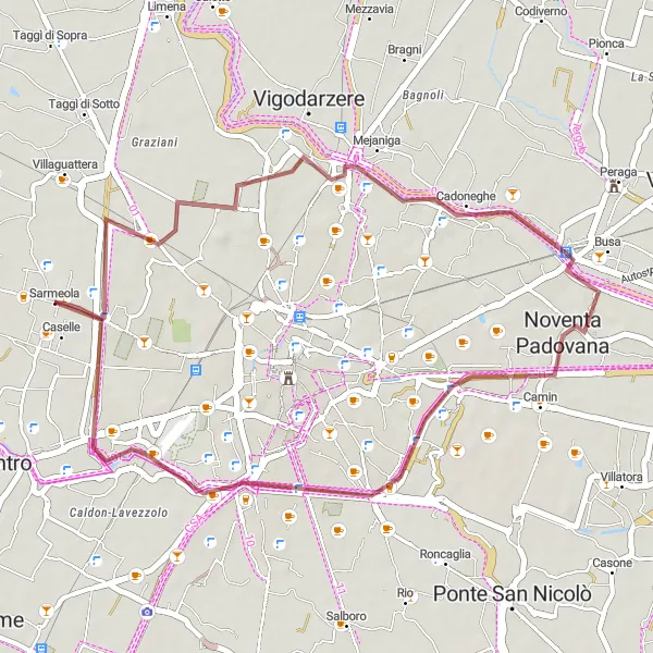 Kartminiatyr av "Gruscykling till Terranegra och Brentelle di Sopra" cykelinspiration i Veneto, Italy. Genererad av Tarmacs.app cykelruttplanerare