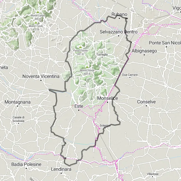 Zemljevid v pomanjšavi "Dolga cestna pot prek Pernumie in Chiavicone" kolesarske inspiracije v Veneto, Italy. Generirano z načrtovalcem kolesarskih poti Tarmacs.app