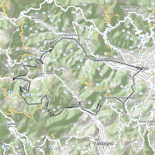 Kartminiatyr av "Utfordrende veirut med spektakulær natur" sykkelinspirasjon i Veneto, Italy. Generert av Tarmacs.app sykkelrutoplanlegger