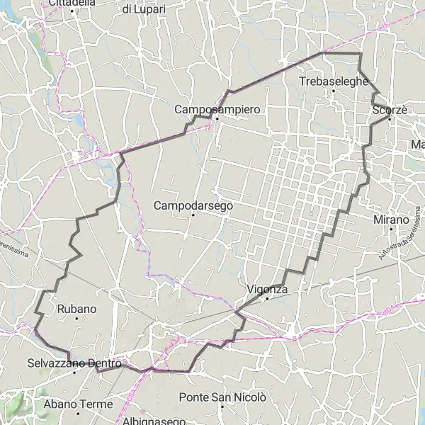 Mapa miniatúra "Trasa cez Campocroce a Sant'Ambrogio" cyklistická inšpirácia v Veneto, Italy. Vygenerované cyklistickým plánovačom trás Tarmacs.app