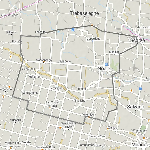 Miniatura mapy "Trasa przez Santa Maria di Sala, Borgoricco i Trebaseleghe" - trasy rowerowej w Veneto, Italy. Wygenerowane przez planer tras rowerowych Tarmacs.app