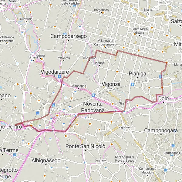 Zemljevid v pomanjšavi "Gravelna pot ob reki Brenti" kolesarske inspiracije v Veneto, Italy. Generirano z načrtovalcem kolesarskih poti Tarmacs.app