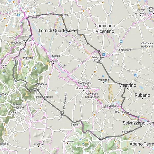 Miniaturní mapa "Okruhová cyklistická trasa kolem Selvazzano Dentro" inspirace pro cyklisty v oblasti Veneto, Italy. Vytvořeno pomocí plánovače tras Tarmacs.app