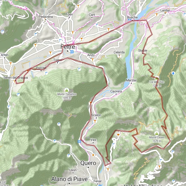 Miniatura mapy "Trasa gravelowa przez Monte Cesen" - trasy rowerowej w Veneto, Italy. Wygenerowane przez planer tras rowerowych Tarmacs.app