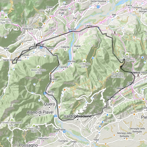 Miniatuurkaart van de fietsinspiratie "Verken Forcella della Fede" in Veneto, Italy. Gemaakt door de Tarmacs.app fietsrouteplanner