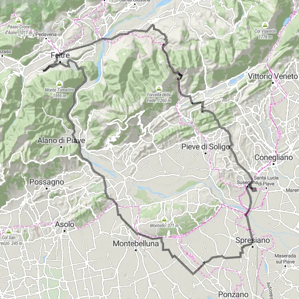 Zemljevid v pomanjšavi "Pot do Monte Palazzo" kolesarske inspiracije v Veneto, Italy. Generirano z načrtovalcem kolesarskih poti Tarmacs.app