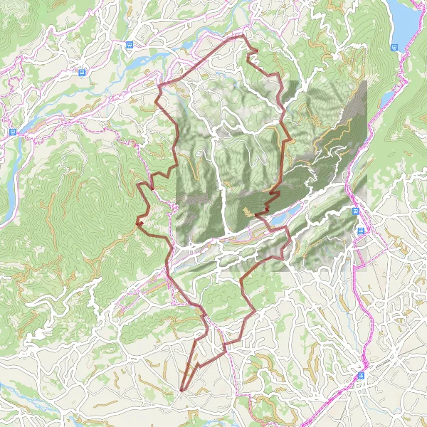 Mapa miniatúra "Gravel Route Sernaglia - Pieve di Soligo" cyklistická inšpirácia v Veneto, Italy. Vygenerované cyklistickým plánovačom trás Tarmacs.app