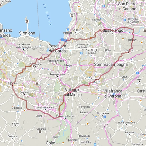 Miniatua del mapa de inspiración ciclista "Aventura en Grava por el Lago de Garda" en Veneto, Italy. Generado por Tarmacs.app planificador de rutas ciclistas