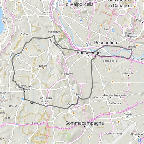 Karttaminiaatyyri "Sona- Pescantina Cycling Circuit" pyöräilyinspiraatiosta alueella Veneto, Italy. Luotu Tarmacs.app pyöräilyreittisuunnittelijalla