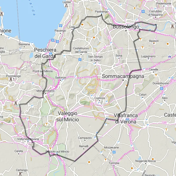 Map miniature of "Settimo-San Vito al Mantico-Monte dei Pini-Forte Monte Folaga" cycling inspiration in Veneto, Italy. Generated by Tarmacs.app cycling route planner