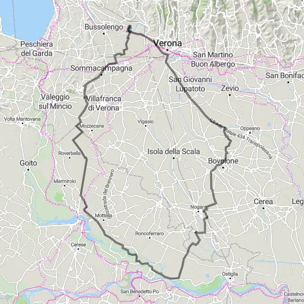 Miniatura della mappa di ispirazione al ciclismo "Percorso ciclabile tra Verona e Mantova" nella regione di Veneto, Italy. Generata da Tarmacs.app, pianificatore di rotte ciclistiche