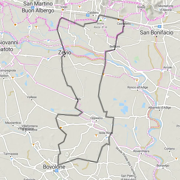 Miniature de la carte de l'inspiration cycliste "Villages pittoresques et panoramas" dans la Veneto, Italy. Générée par le planificateur d'itinéraire cycliste Tarmacs.app