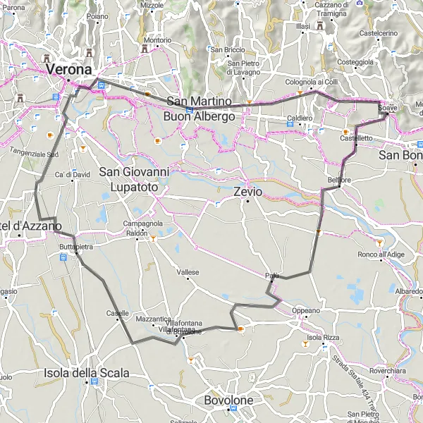 Miniatura mapy "Belfiore - Soave Scenic Route" - trasy rowerowej w Veneto, Italy. Wygenerowane przez planer tras rowerowych Tarmacs.app