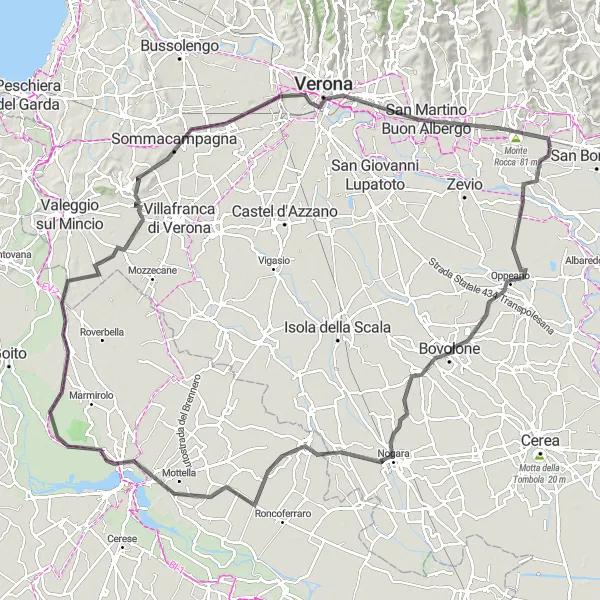 Map miniature of "Verona and Castles Circuit" cycling inspiration in Veneto, Italy. Generated by Tarmacs.app cycling route planner