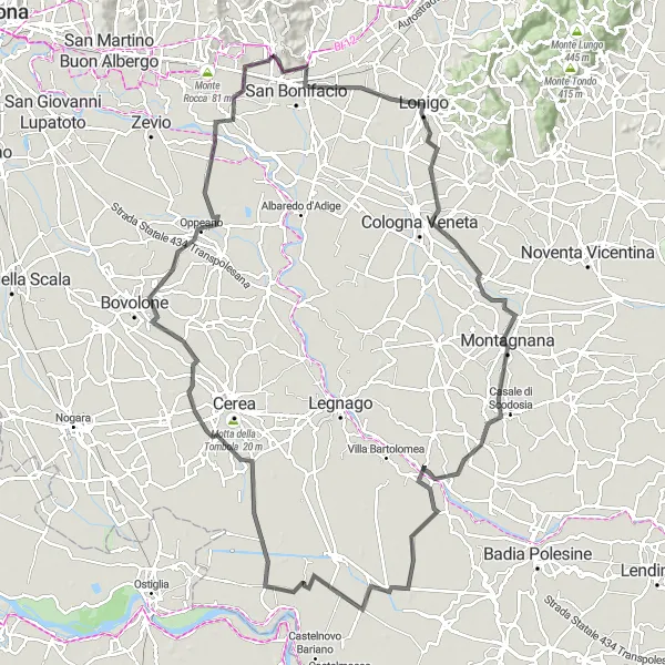 Map miniature of "Wine Country Loop" cycling inspiration in Veneto, Italy. Generated by Tarmacs.app cycling route planner