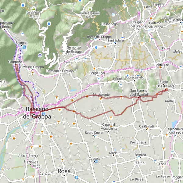 Miniature de la carte de l'inspiration cycliste "Découverte des Trésors de Veneto à Vélo" dans la Veneto, Italy. Générée par le planificateur d'itinéraire cycliste Tarmacs.app