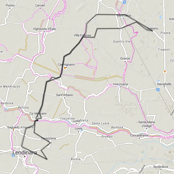 Miniaturní mapa "Jízda okolo Solesina bez stoupání" inspirace pro cyklisty v oblasti Veneto, Italy. Vytvořeno pomocí plánovače tras Tarmacs.app