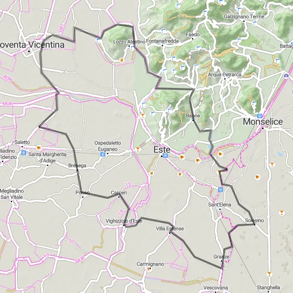 Map miniature of "Climbing Challenges" cycling inspiration in Veneto, Italy. Generated by Tarmacs.app cycling route planner