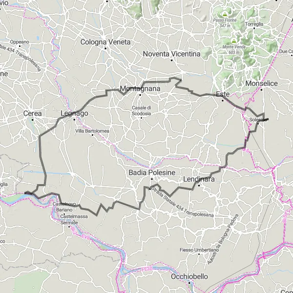 Kartminiatyr av "Unika landskap och historiska platser" cykelinspiration i Veneto, Italy. Genererad av Tarmacs.app cykelruttplanerare