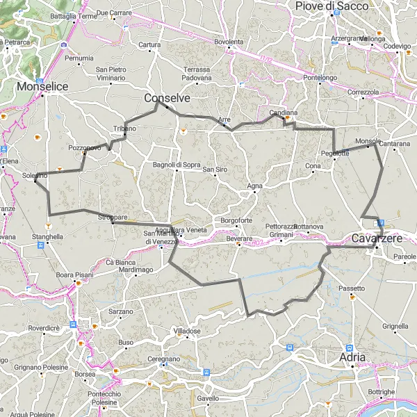 Map miniature of "Venetian Countryside Expedition" cycling inspiration in Veneto, Italy. Generated by Tarmacs.app cycling route planner