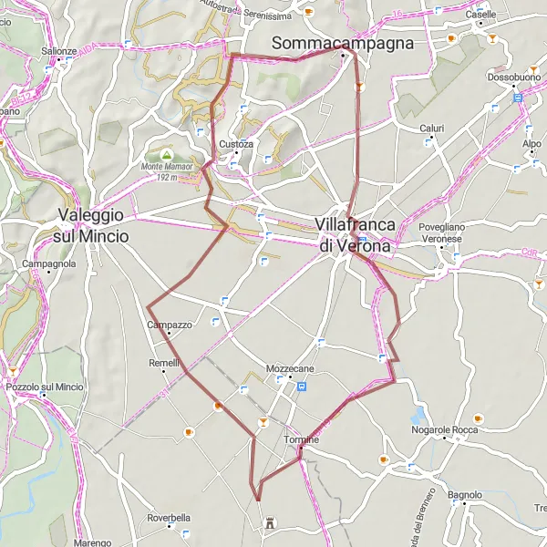 Map miniature of "Sommacampagna to Villafranca di Verona" cycling inspiration in Veneto, Italy. Generated by Tarmacs.app cycling route planner