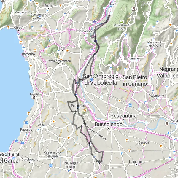 Map miniature of "Panoramic Road Expedition" cycling inspiration in Veneto, Italy. Generated by Tarmacs.app cycling route planner