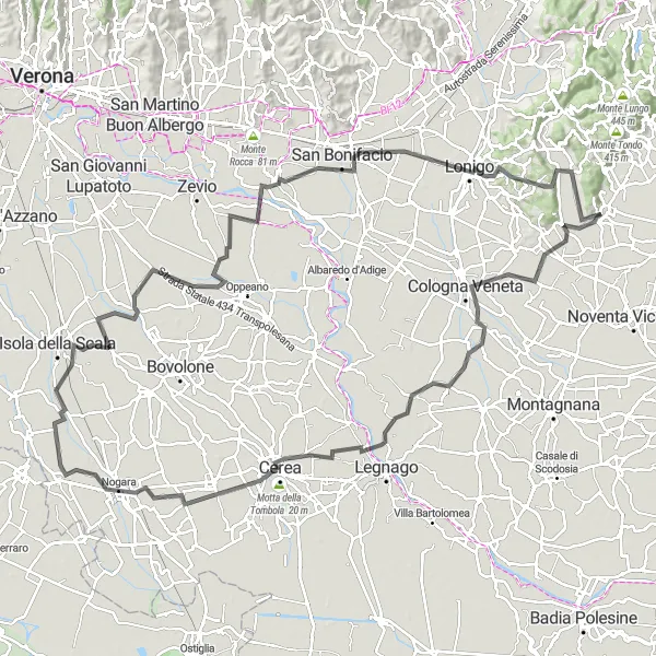 Mapa miniatúra "Cestná Trasa: Orgiano - Campolongo" cyklistická inšpirácia v Veneto, Italy. Vygenerované cyklistickým plánovačom trás Tarmacs.app