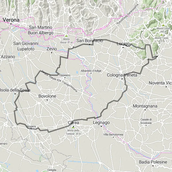 Karttaminiaatyyri "Orgiano - Monte Oselliera - Campolongo" pyöräilyinspiraatiosta alueella Veneto, Italy. Luotu Tarmacs.app pyöräilyreittisuunnittelijalla