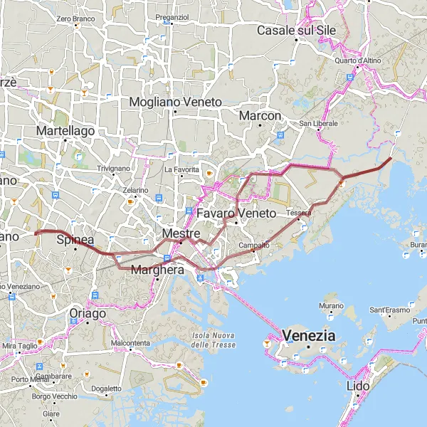 Miniatuurkaart van de fietsinspiratie "Graveltocht door Spinea-Orgnano" in Veneto, Italy. Gemaakt door de Tarmacs.app fietsrouteplanner