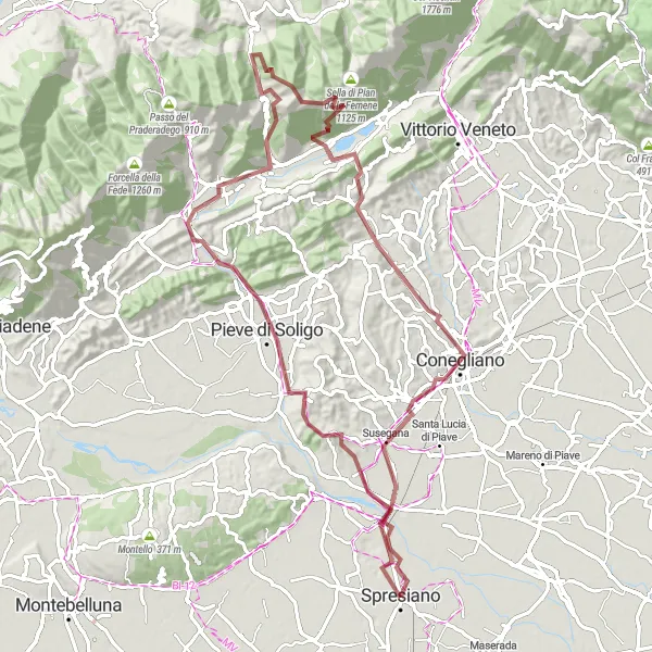 Map miniature of "The Legendary San Boldo Challenge" cycling inspiration in Veneto, Italy. Generated by Tarmacs.app cycling route planner