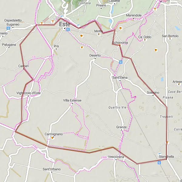 Miniatuurkaart van de fietsinspiratie "Korte gravelroute naar Este" in Veneto, Italy. Gemaakt door de Tarmacs.app fietsrouteplanner