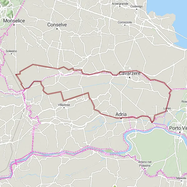 Miniature de la carte de l'inspiration cycliste "Circuit des villages pittoresques de la Vénétie" dans la Veneto, Italy. Générée par le planificateur d'itinéraire cycliste Tarmacs.app
