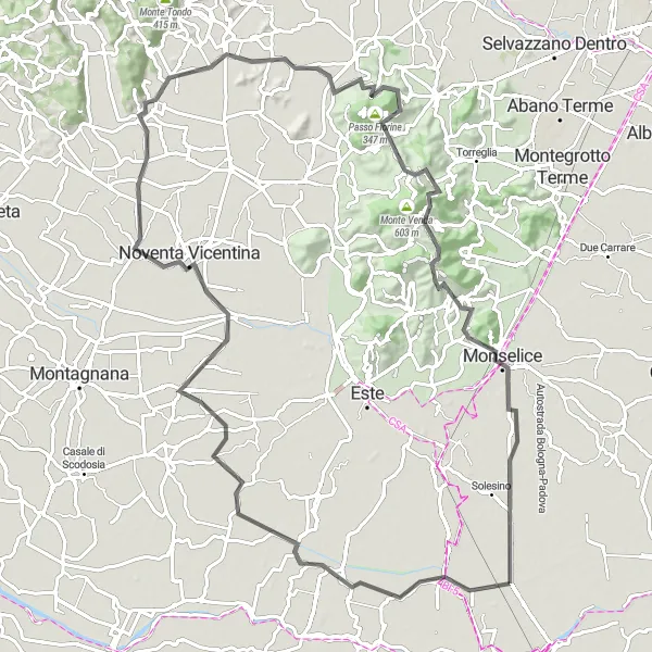 Map miniature of "Stanghella to San Bortolo" cycling inspiration in Veneto, Italy. Generated by Tarmacs.app cycling route planner