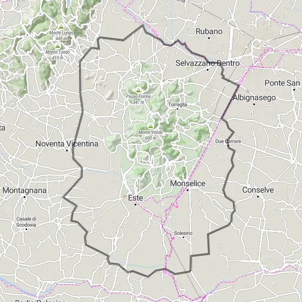 Map miniature of "Vescovana Loop" cycling inspiration in Veneto, Italy. Generated by Tarmacs.app cycling route planner