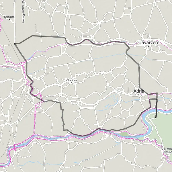 Miniature de la carte de l'inspiration cycliste "Chemins de la Riviera del Brenta" dans la Veneto, Italy. Générée par le planificateur d'itinéraire cycliste Tarmacs.app