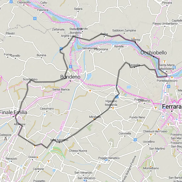 Miniatura mapy "Rowerowa wyprawa przez Occhiobello" - trasy rowerowej w Veneto, Italy. Wygenerowane przez planer tras rowerowych Tarmacs.app