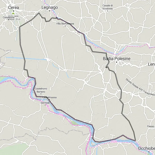 Miniatura della mappa di ispirazione al ciclismo "Giro in bicicletta a Stienta e dintorni" nella regione di Veneto, Italy. Generata da Tarmacs.app, pianificatore di rotte ciclistiche