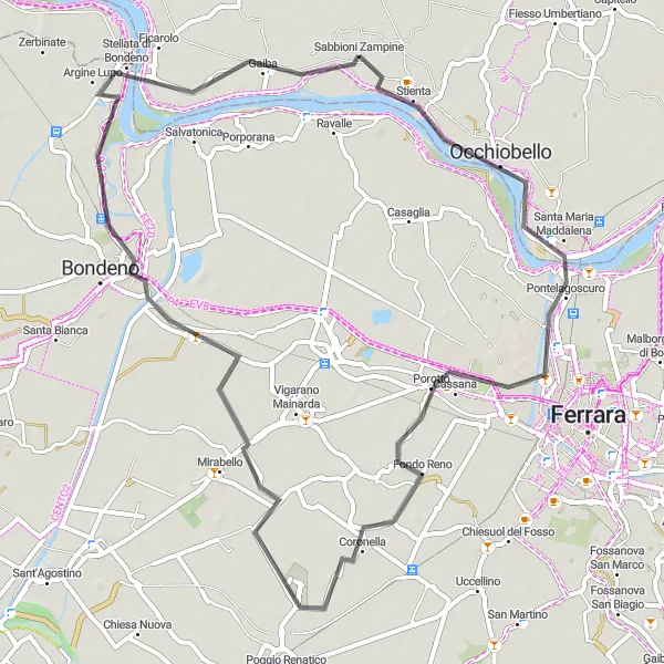 Mapa miniatúra "Trasa cez Tortiolu a Ficarolo" cyklistická inšpirácia v Veneto, Italy. Vygenerované cyklistickým plánovačom trás Tarmacs.app