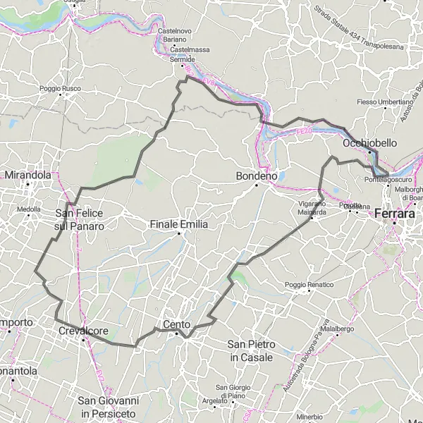 Mapa miniatúra "Kolektúra okolo Stienty" cyklistická inšpirácia v Veneto, Italy. Vygenerované cyklistickým plánovačom trás Tarmacs.app