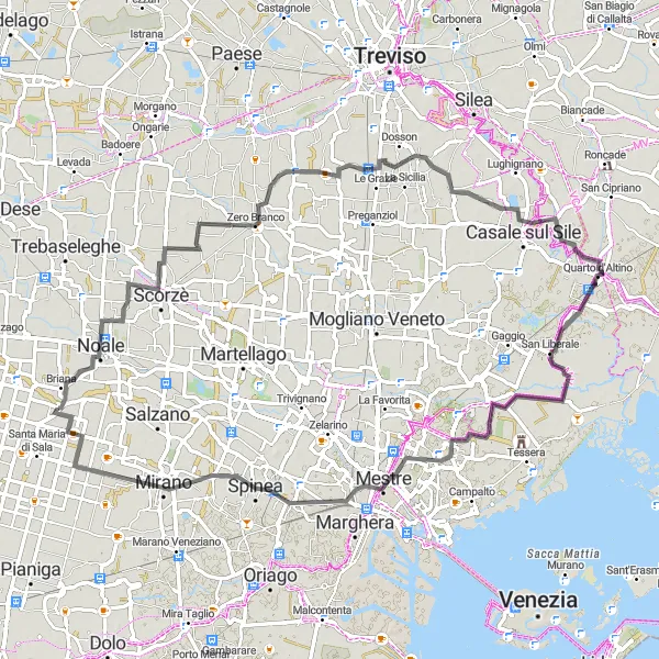 Miniatuurkaart van de fietsinspiratie "Rondrit van Stigliano naar Veneto via Noale" in Veneto, Italy. Gemaakt door de Tarmacs.app fietsrouteplanner