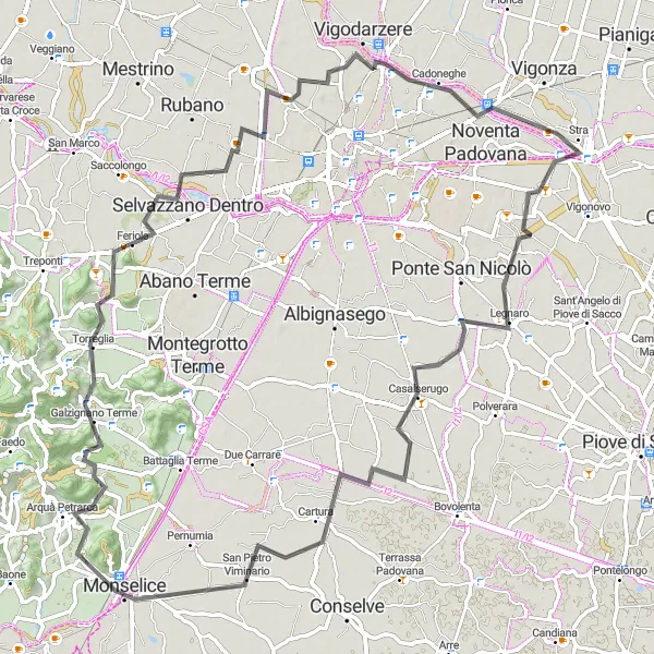 Miniaturní mapa "Okruh kolem Mont Ricco" inspirace pro cyklisty v oblasti Veneto, Italy. Vytvořeno pomocí plánovače tras Tarmacs.app