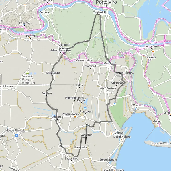 Miniatura mapy "Szlak Połnocno-Zachodni do Taglio di Po" - trasy rowerowej w Veneto, Italy. Wygenerowane przez planer tras rowerowych Tarmacs.app