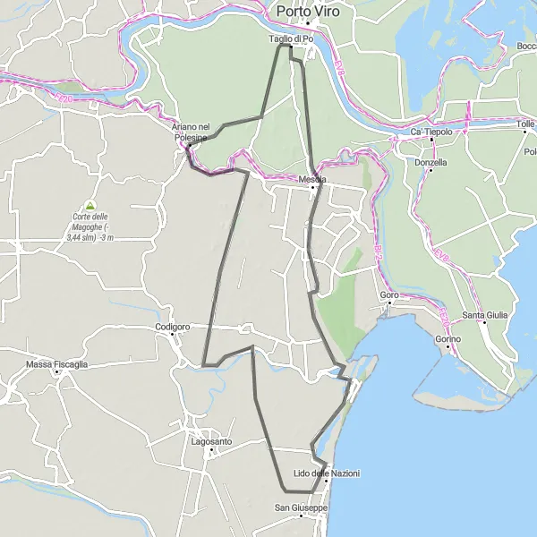 Miniaturní mapa "Road trasa kolem Taglio di Po" inspirace pro cyklisty v oblasti Veneto, Italy. Vytvořeno pomocí plánovače tras Tarmacs.app
