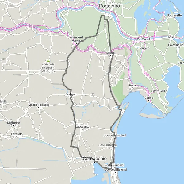 Miniatura mapy "Trasa rowerowa dla kolarzy szosowych w okolicach Taglio di Po" - trasy rowerowej w Veneto, Italy. Wygenerowane przez planer tras rowerowych Tarmacs.app