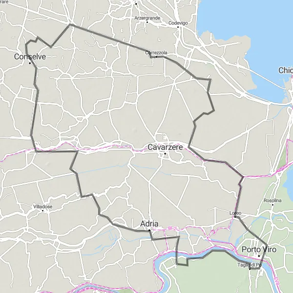 Map miniature of "Countryside Cycling Adventure" cycling inspiration in Veneto, Italy. Generated by Tarmacs.app cycling route planner