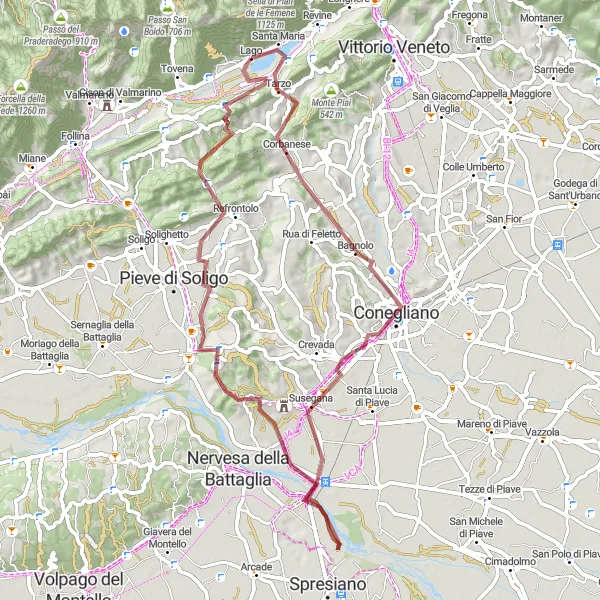 Miniatuurkaart van de fietsinspiratie "Off-road Avontuur van Tarzo naar Resera" in Veneto, Italy. Gemaakt door de Tarmacs.app fietsrouteplanner