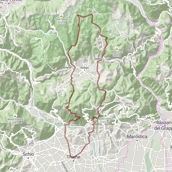 Miniatuurkaart van de fietsinspiratie "Avontuur op Gravelroute Richting Monte Tondo" in Veneto, Italy. Gemaakt door de Tarmacs.app fietsrouteplanner