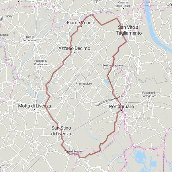 Map miniature of "Livenza Loop" cycling inspiration in Veneto, Italy. Generated by Tarmacs.app cycling route planner